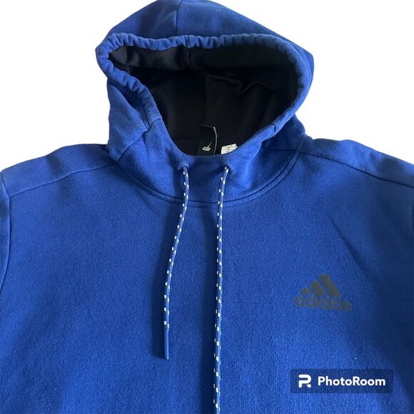 Adidas Hoodie Mens Large Blue Pullover Hooded Sweatshirt Logo Active Adult - Picture 4 of 7